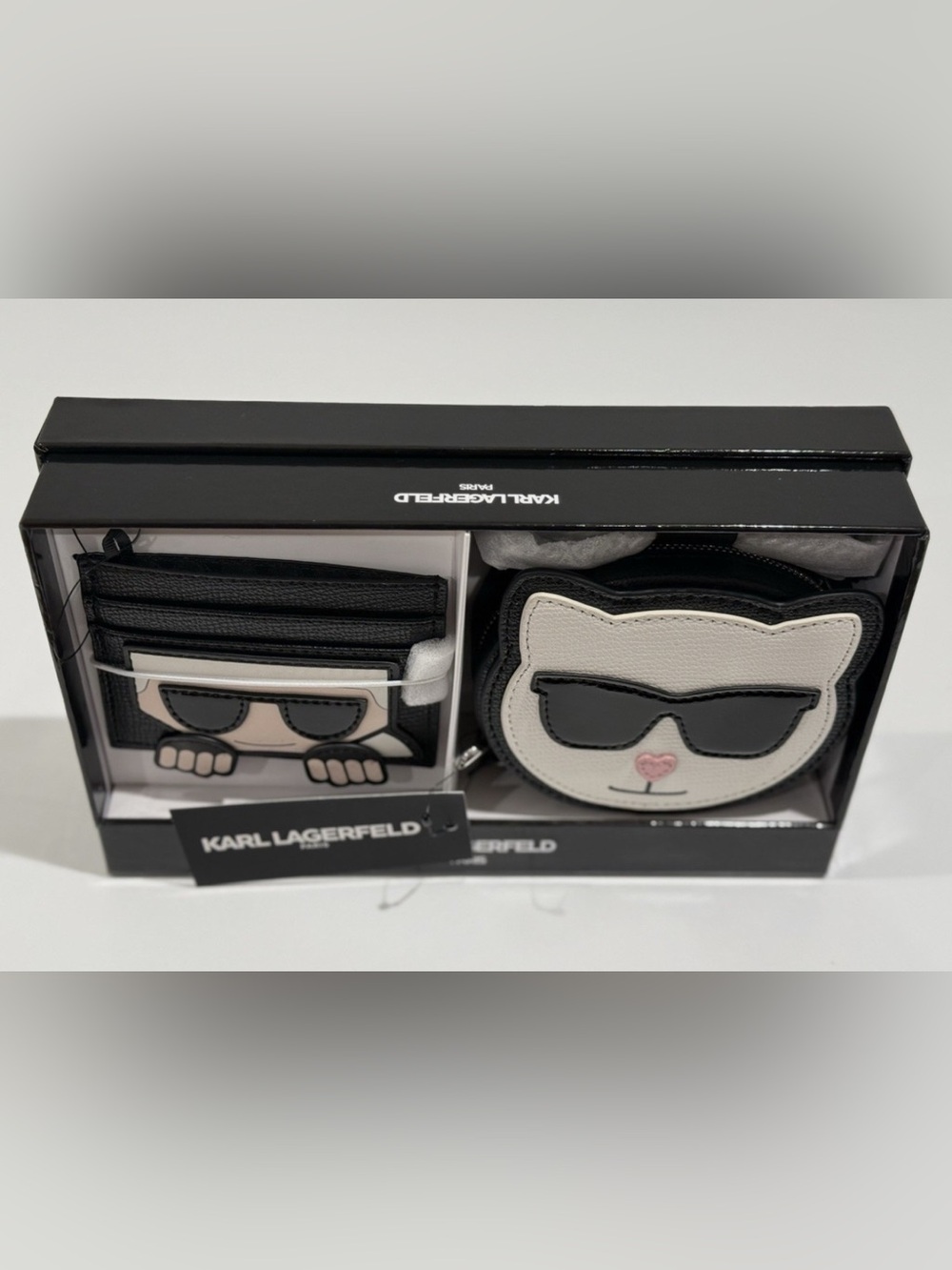 Karl Lagerfeld Black & White Cat Coin Purse and Card Holder Set NWT Retail $198 - Picture 8 of 9
